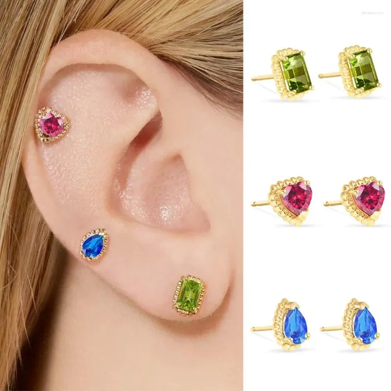 Stud Earrings Y2k 2000s Aesthetic Colorful Crystal For Women INS Gold Color Flat Lobe Piercing Earing Fashion Jewelry E119