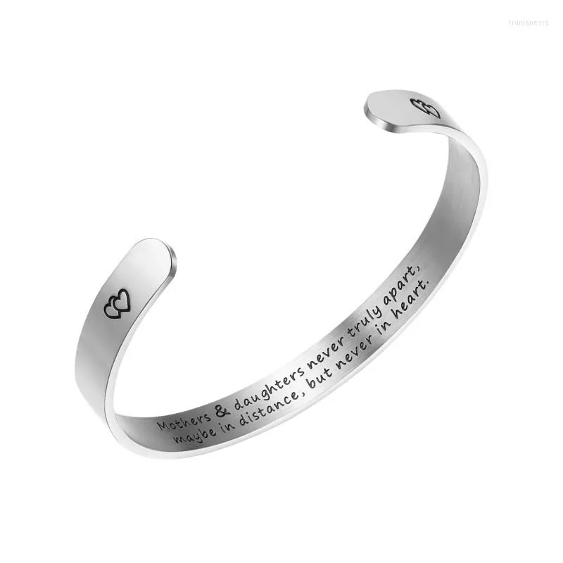 Bangle 2023 Verkopen van belettering moeder .. 6 mm titanium staalopening dubbele perzik hart armband fabriek directe verkoop kan de cust zijn