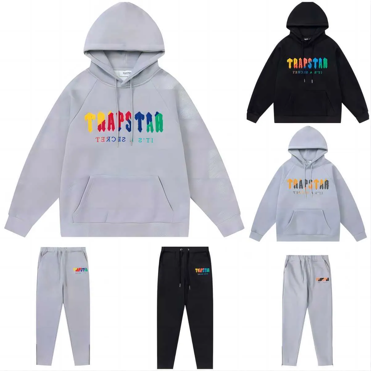 Trapstar Tracksuit Hoodie Rainbow Scarf Embroidered And Veet Hooded Sportswear Close Up Zipper