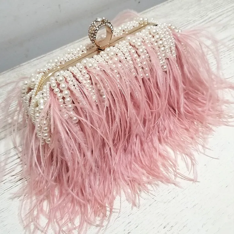 Torby wieczorowe luksus księżycowe panie różowe torebki Pearl Clutch Torka luksusowy projekt kobiety torebka piórka torba na ramię ZD1509 230428