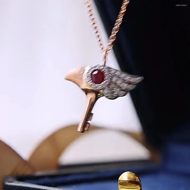 Pendant Necklaces Lovely Red Eyed Eagle's Head Full Inlay Zircon Necklace Cartoon That Children Will Love Gentle Rose Gold Color Jewelry