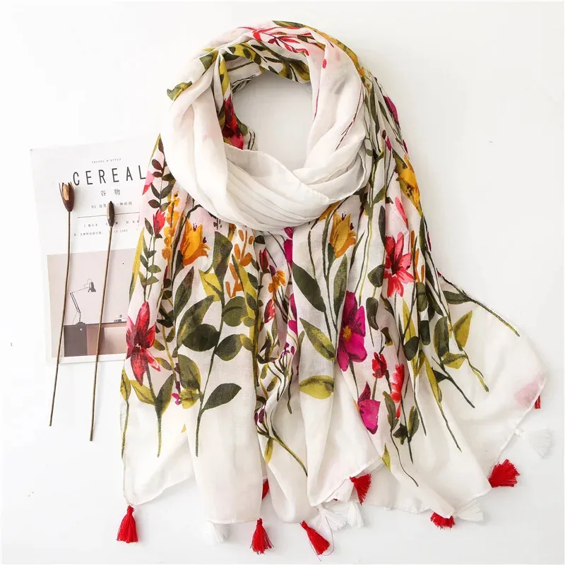 Scarves Luxury Brand Cotton Scarf Women Large Shawls Design Hijab Echarpe Print Tassel Lady Beach Stole Muffler Foulard Pareo 231130