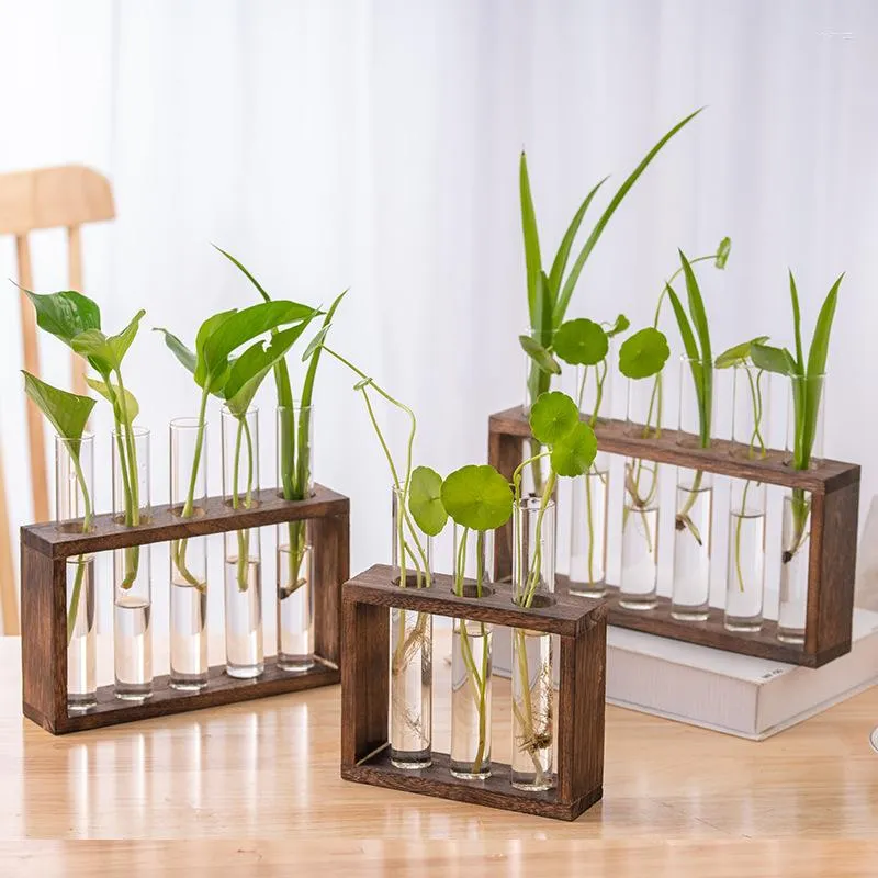 Glass Wood Vase Planter Terrarium Table Desktop Hydroponics Plant