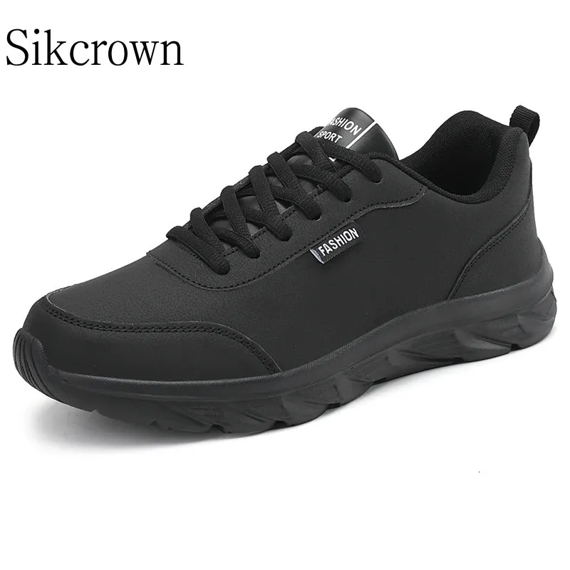 Scarpe eleganti nere sportive da uomo che corrono sneakers sportive ultraleggere impermeabili in pelle PU resistenti all'usura camminate 231130