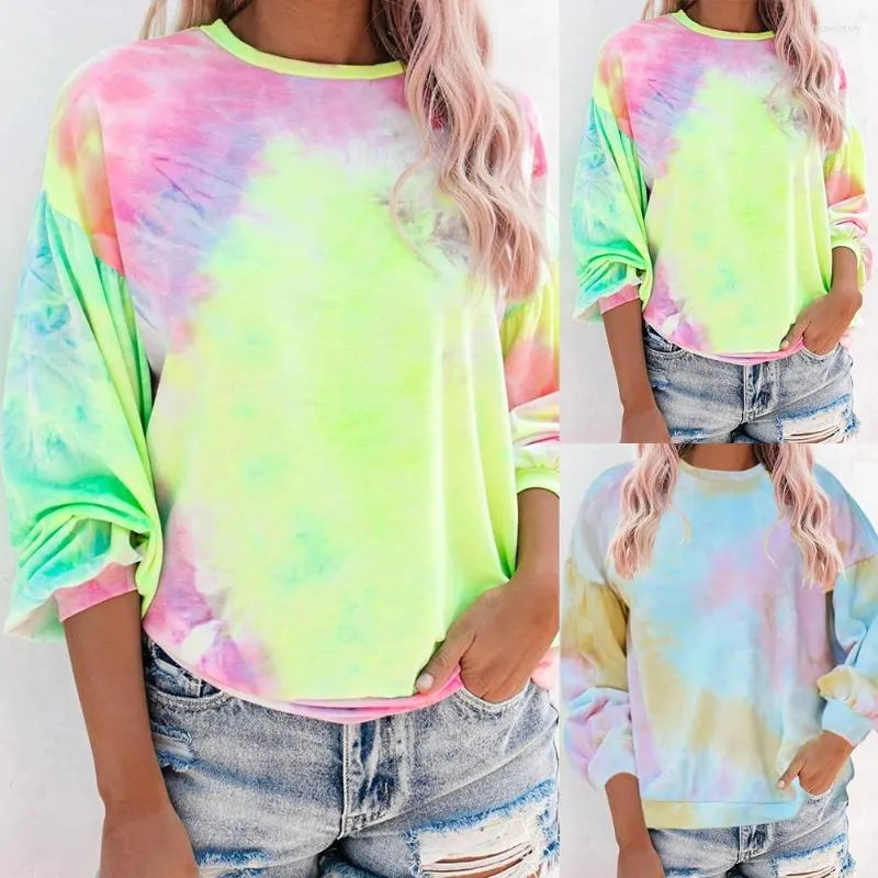 Men's T Shirts Women O Neck Tie-Dye Print Hooded Long-Sleeved Round-Neck Sweater Jacket Coat Casual Tops
