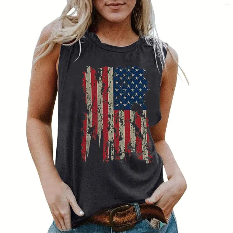 Women's Tanks American Flag Tank Tops Sleeveless Off Shoulder Vest Women Vintage Star Striped Print Graphic Casual Summer 2023 Simple