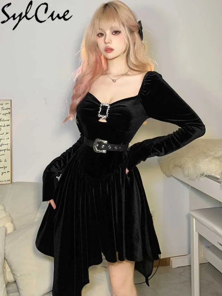 Party Dresses Senior Evening Queen Intellectual Elegant Dignified Prudent Black Mysterious Sexy Slim Women'S Belt Irregular Dress 230322