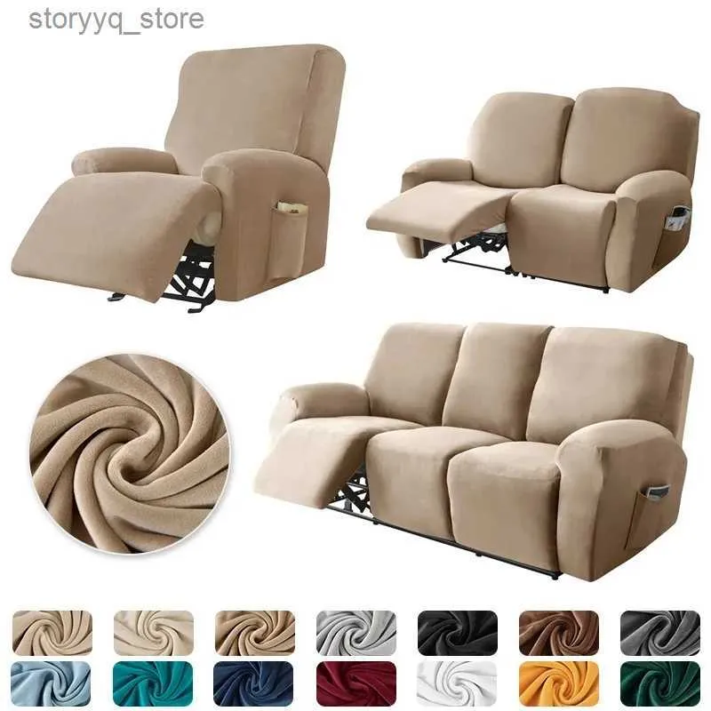 Chair Covers 1 2 3 Seater Velvet Split Recliner Sofa Cover Elastic Lounge Reclining Covers Sofa Slipcover Solid Color Armchair Covers Q231130