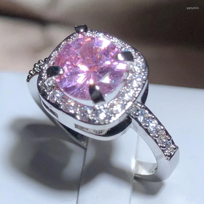 Кластерные кольца 925 Странная мода розовый цирконий кольцо квадрат четыре сладкие свадебные украшения подарки оптом