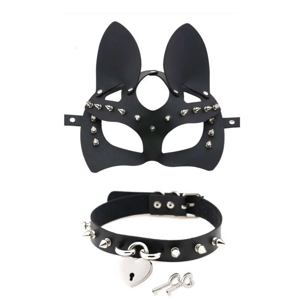 Massage Products Porr Costumes of Leather Cat Halloween Rivet Fetish Mask Rollplay Sexiga leksaker för kvinnor piskar bdsm bondage vuxna cosplay spel