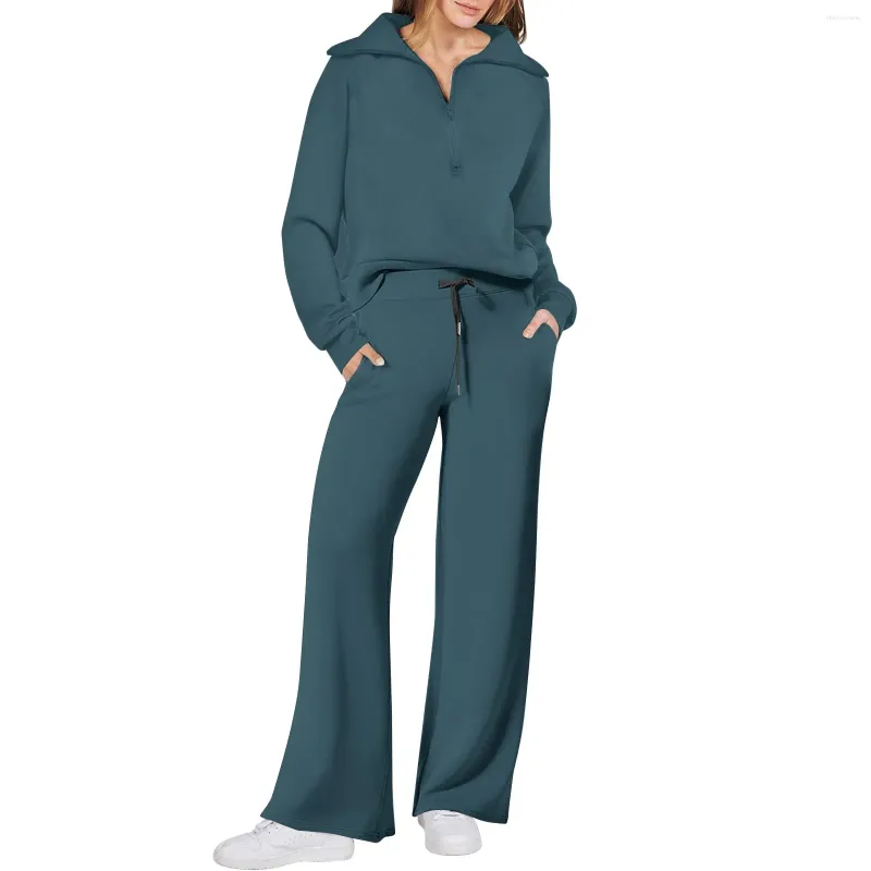 Kvinnors tvåbitar byxor Kvinnor 2 kläder Sweatsuit Overized Loose Pullover Sweatshirt och Wide Leg Matching Set Fall Sweater Tracksuits