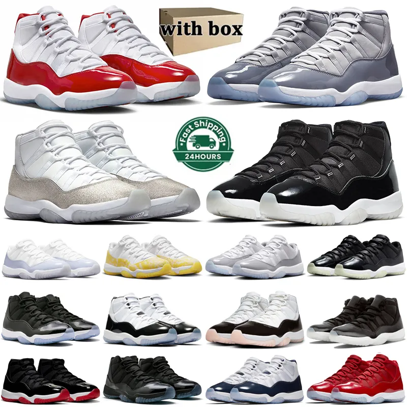 Box Jumpman 11 Basketball Shoes 11s 높은 스니커즈 체리 쿨 그레이 메탈릭 실버 하위 마감 행사 로즈 골드 대학교 블루 남성 여성 야외 스포츠 36-47