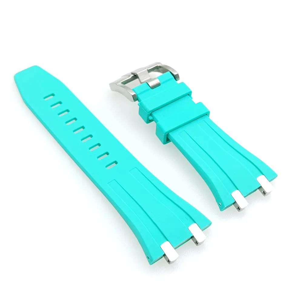 Bracelet en caoutchouc vert clair de 27 mm Bracelet à boucle ardillon de 20 mm Liens de connecteur en acier adaptés pour montre-bracelet AP 39 mm 41 mm Royal Oak