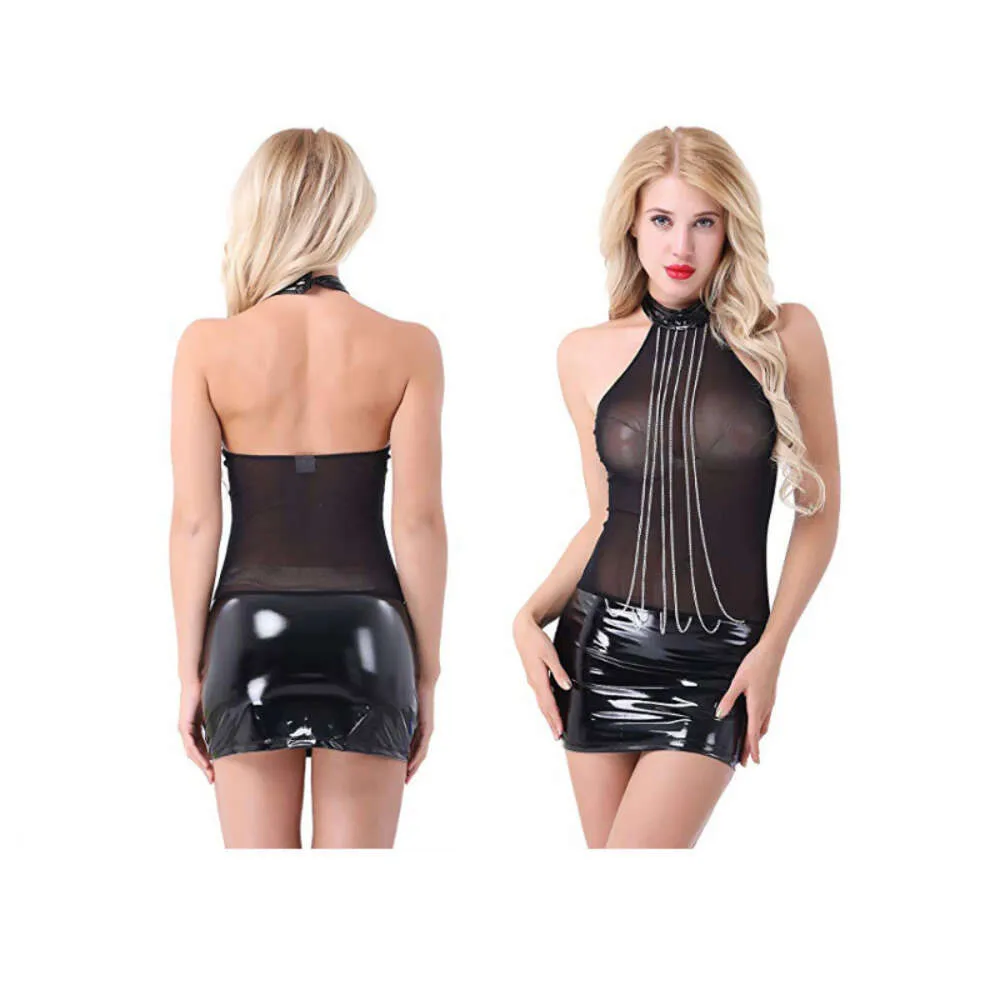 Sexig dräkt transparent latex catsuit sex leotard sexig underkläder läder sexi kvinnor bodcon klänning erotiska underkläder damer bodysuit kedje bälte