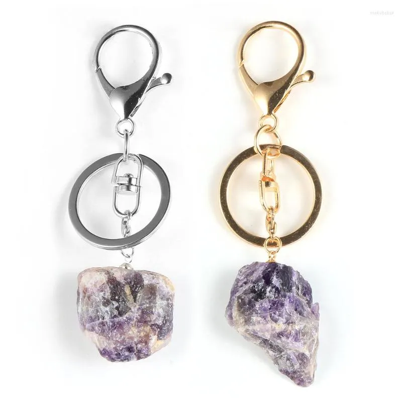 Porte-clés Original améthystes pendentif en cristal porte-clés anneau porte-clés de voiture femmes filles BOHO bijoux en pierre naturelle