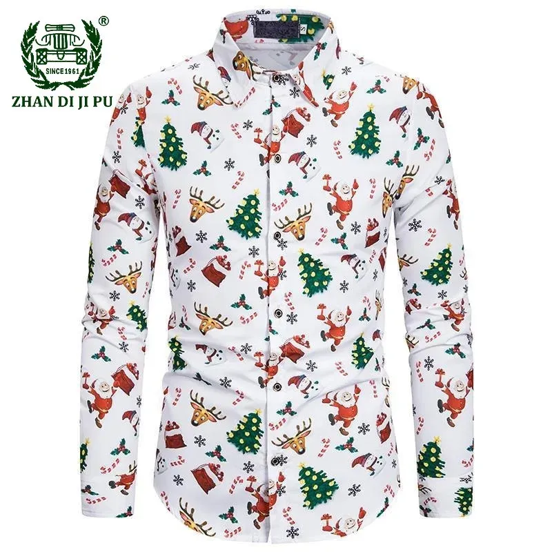 Christmas Santa Claus Printed White Printed casual Shirt - Slim Fit Long Sleeve Dress Shirt for Stage and Daily Wear (White) Christmas Santa Claus Printed White Printed casual Shirt - Slim Fit Long Sleeve Dress Shirt for Stage and Daily Wear (White)