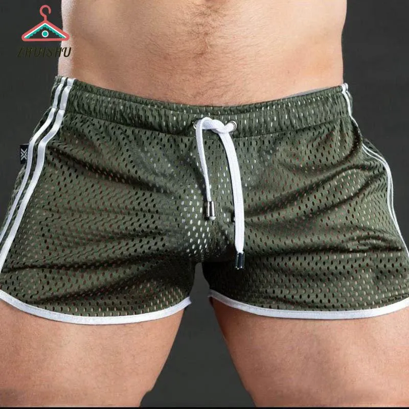 Calzoncillos ZHUISHU Pantalones cortos deportivos Hombres Transpirable Sexy Ocio al aire libre Playa Pantalones de tres cuartos Malla de secado rápido Bañador exterior S193