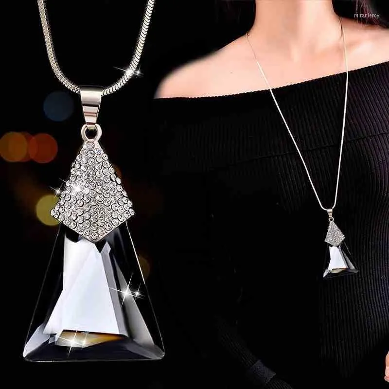 Colares de pingentes jóias de corrente de camisola para mulheres geometria de pedra de cristal