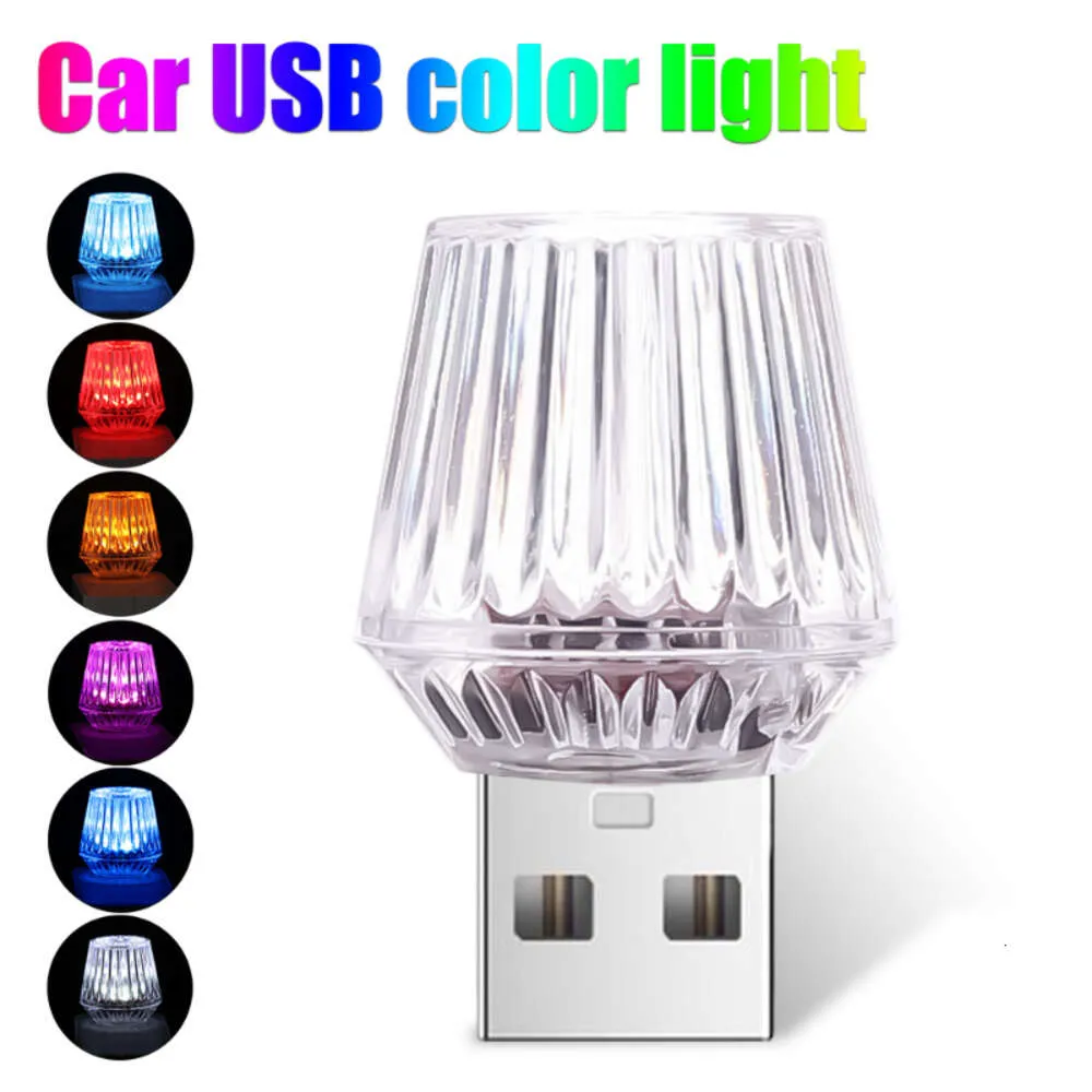Uppgradera 8Color Diamond Car USB AMBIENT LIGHT LED Auto Interiör Dekorativa lampor Plug and Play Mini Car USB Lighting Atmosphere Lamp