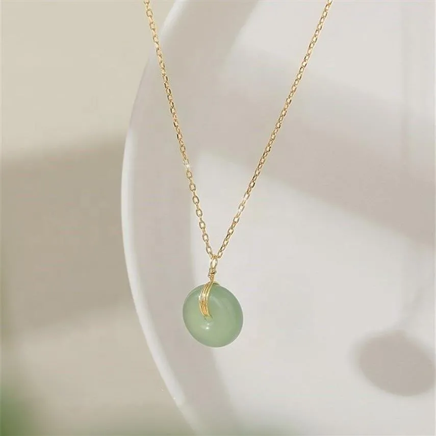 Wholale S925 Gold Sterling Sier Round Jade Pendant Choker Naszyjnik2576