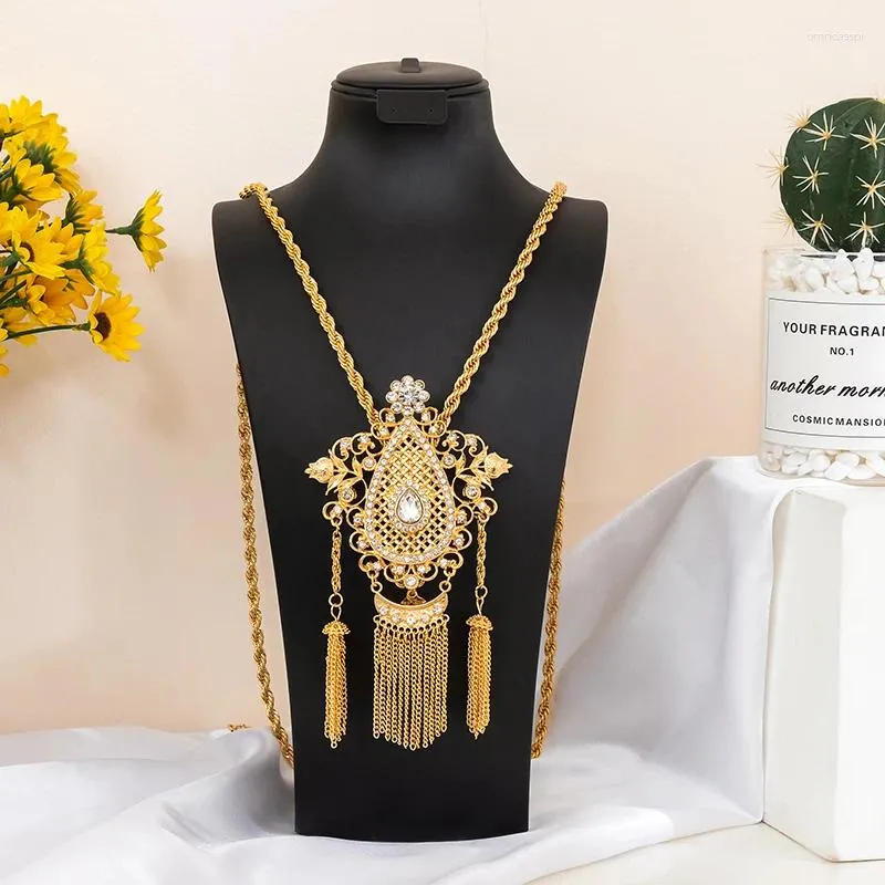 Collares colgantes Fatima Store Joyería de boda marroquí Cadena de cristal chapada en oro de lujo Kaftan para mujeres Gota de agua