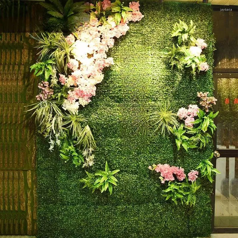 Decorative Flowers 40x60cm Artificial Grass Wall Plastic Lawn Turf Moss Fence DIY Outdoor Garden Home Background Decor Plant