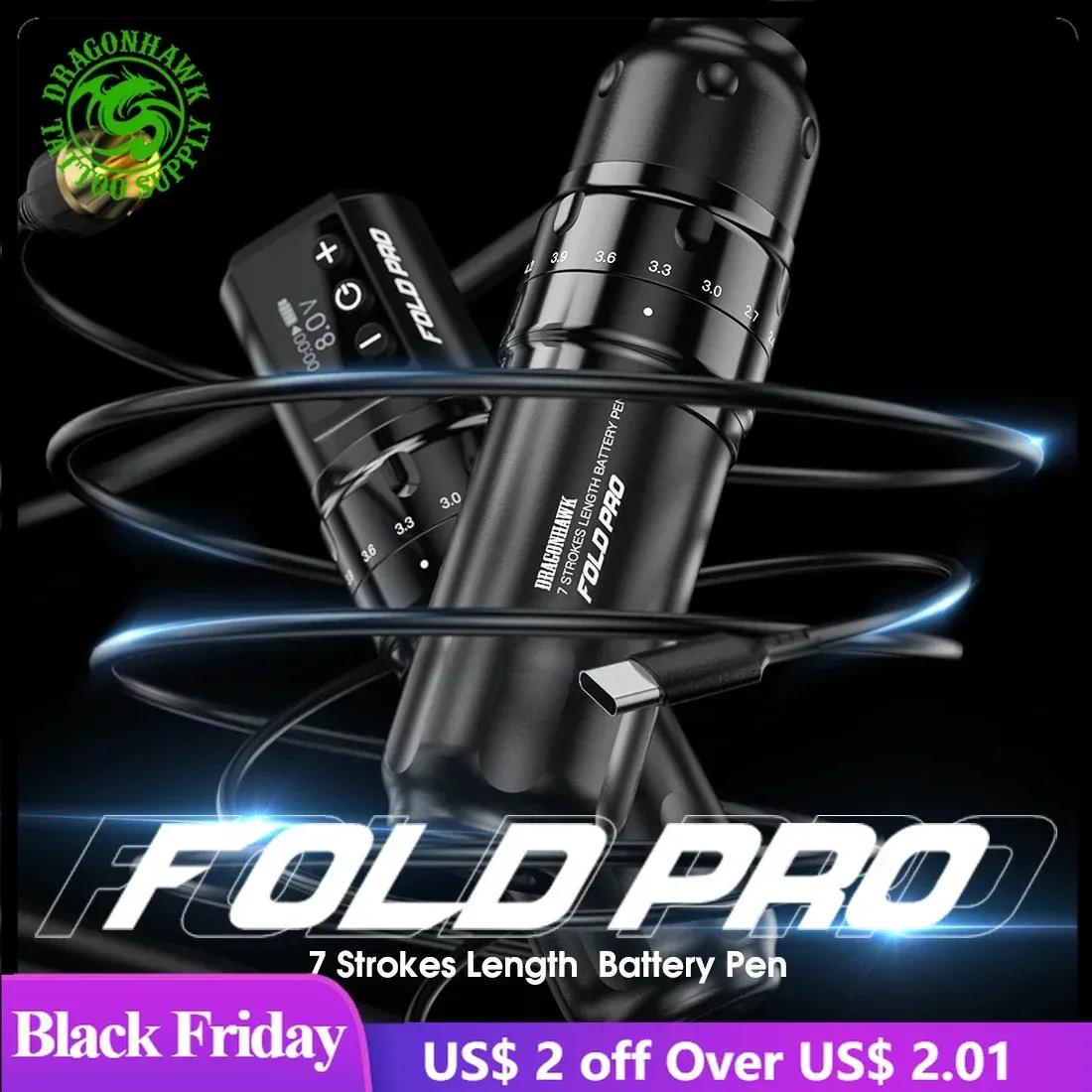 Machine à tatouer Dragonhawk Fold Pro réglable 7 temps de longueur variable sans fil ou batterie filaire RCA moteur sans noyau stylo rotatif 231129