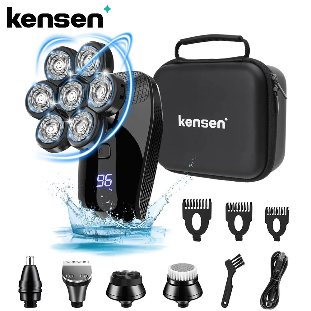 Electric Shavers Kensen 5 In 1 Tıraş Alınan 7d Yüzen Kesici Kafa Şarj Edilebilir Kit Erkekler için IPX6 Su Geçirmez Sakal Düzeltici Kafa 231129