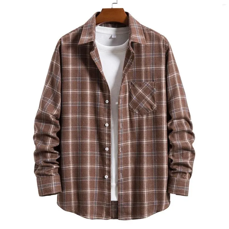 T-shirts pour hommes Chemise zippée Hommes Casual Plaid Revers Button Down avec poche Baseball Long Sleeve Men