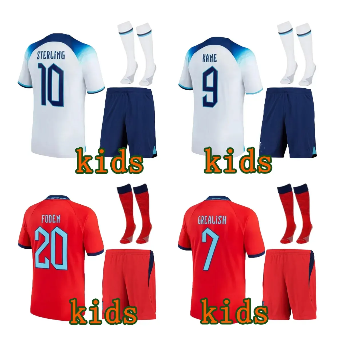 Barn Barn Fotbollssatser Englands Soccer Jerseys Saka Foden Bellingham Rashford England Kane Sterling Grealish National Team Football Kit 23 24 25 Shooting Club