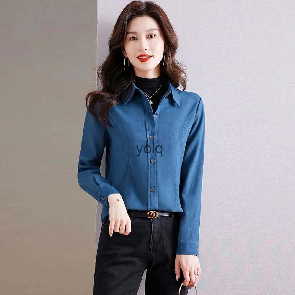 Blouses pour femmes Chemises à manches longues en velours côtelé Femmes Chemise Mode 2023 Automne Hiver Élégant Lady Basic Tops Vintageyolq