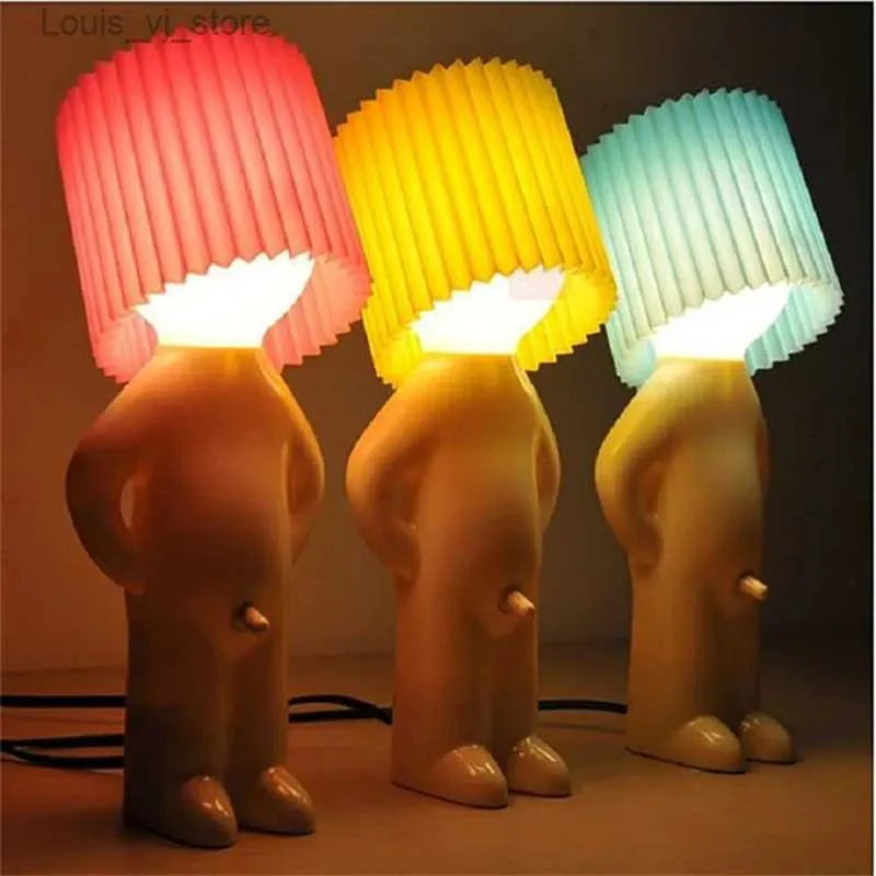 Table Lamps Claeted Naughty Boy Creative Table Lamp Unique LED Pleats Reading Lighting Bedroom Bedside Night Light Childrens Gift Dropship YQ240316