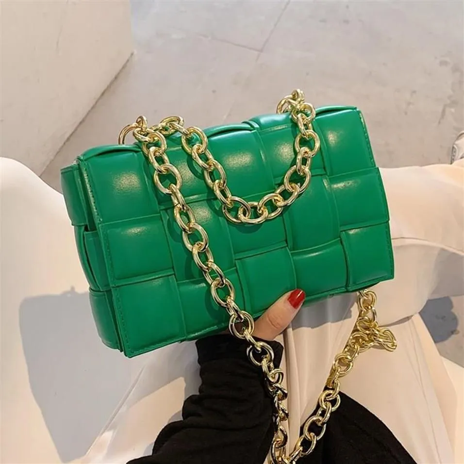 Sacos de noite Green Weave Crossbody Bag Mulheres Couro Ombro Pequena Flap Messenger Handbag265P