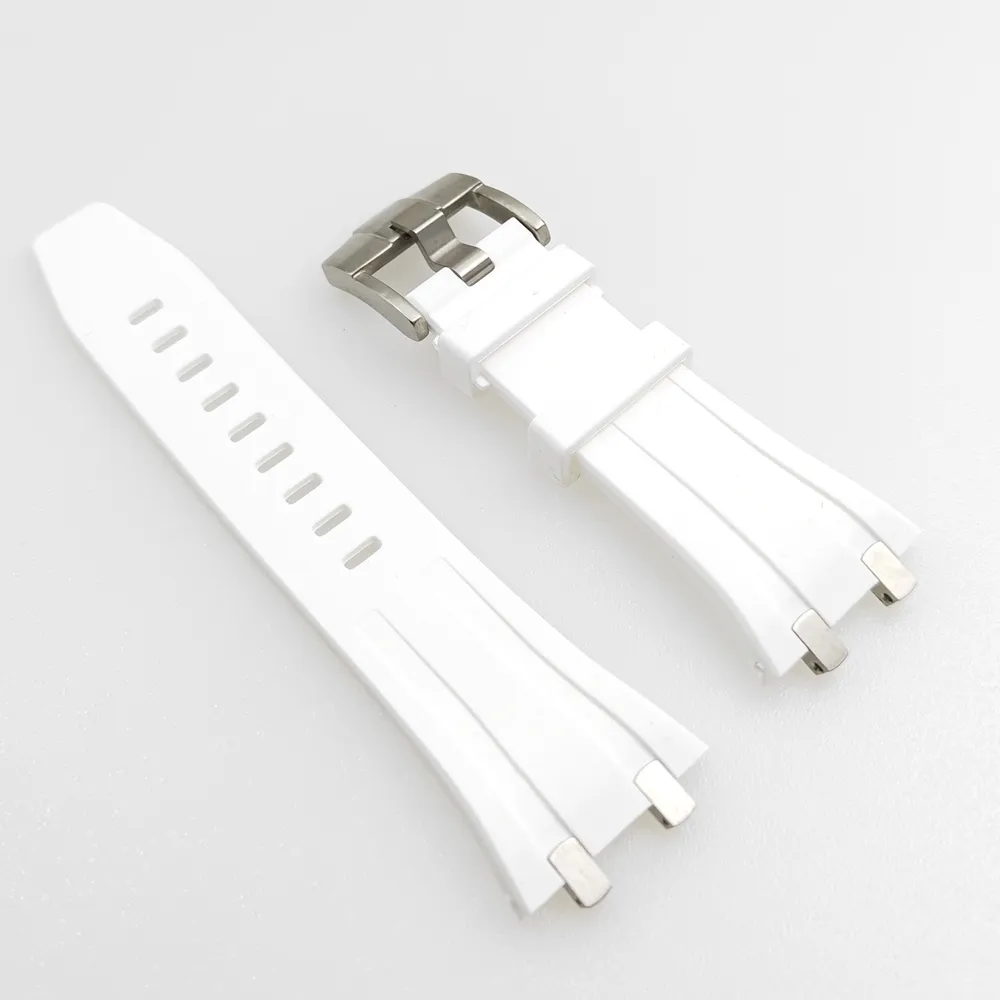 27mm White Rubber Band 20mm Tang Buckle Strap Steel Connector Links Fit For AP 39 mm 41 mm Royal Oak Wristwatch Watch