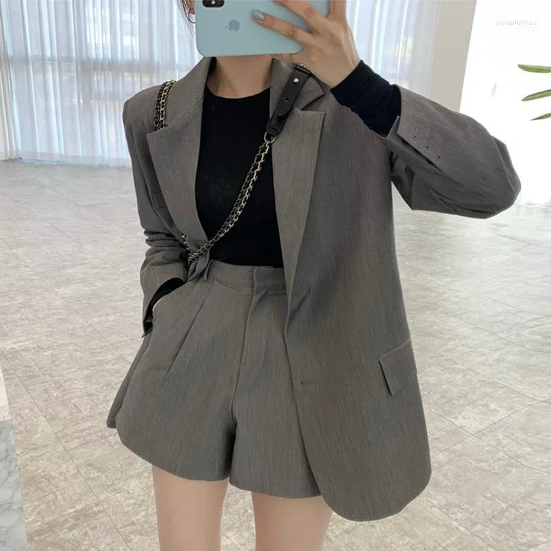 Women's Tracksuits Long Sleeve Button Blazer Jacket Loose Office Elegant Autumn 2023 Coat Wide-leg Short Casual Two-piece Suit South Korea