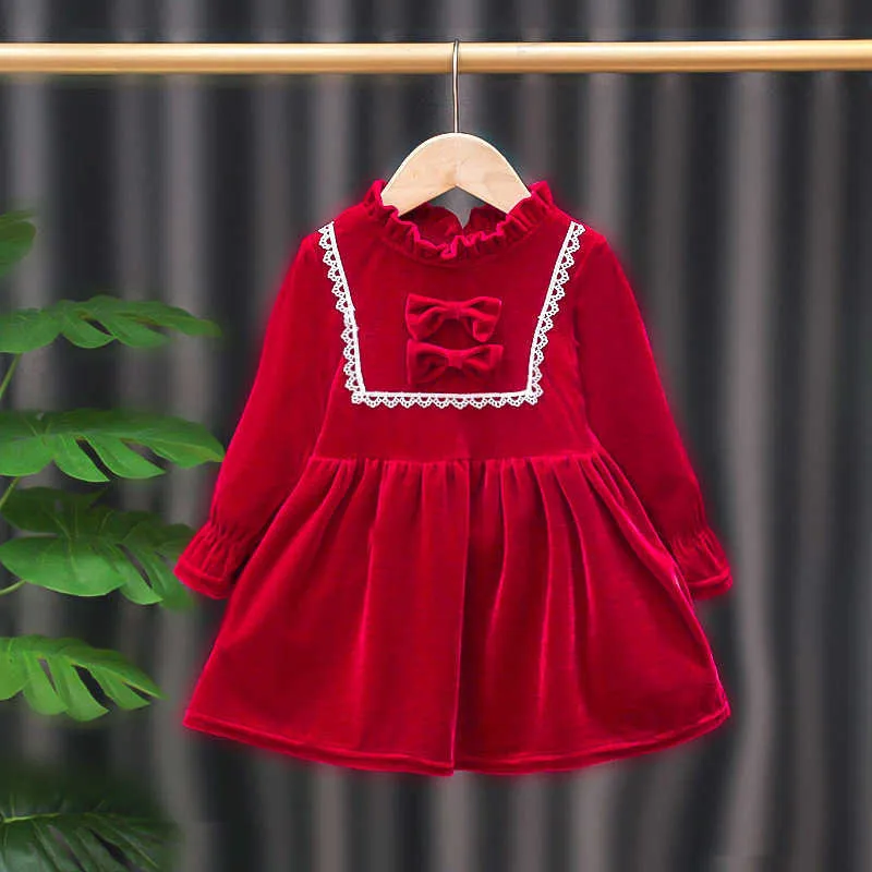 Girl's Cute infant Dress For Baby Girls Clothes Ruffle Lace Velvet Bows princess Dresses Party Kids 1-6 Year Fall Spring Child Clothing 0131