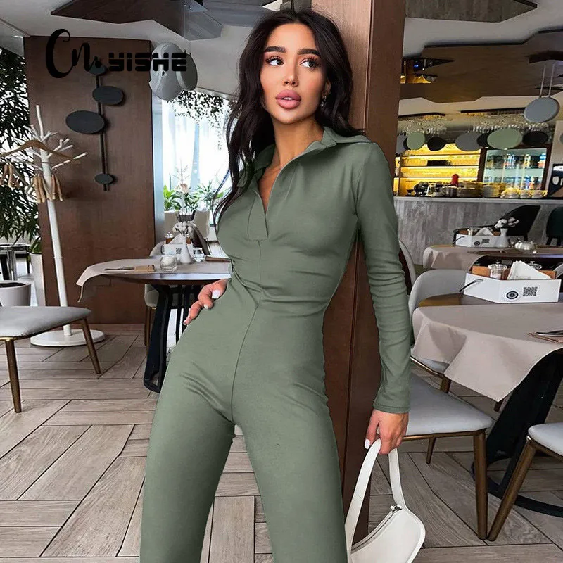 Kobiety Jumpsuits Rompers Cnyishe Winter Sporty Slim Fitness Skocsuit Kobiety Rompers Pure Color Casual Streetwear kombinezon żeńskie Jumpsuits 230131