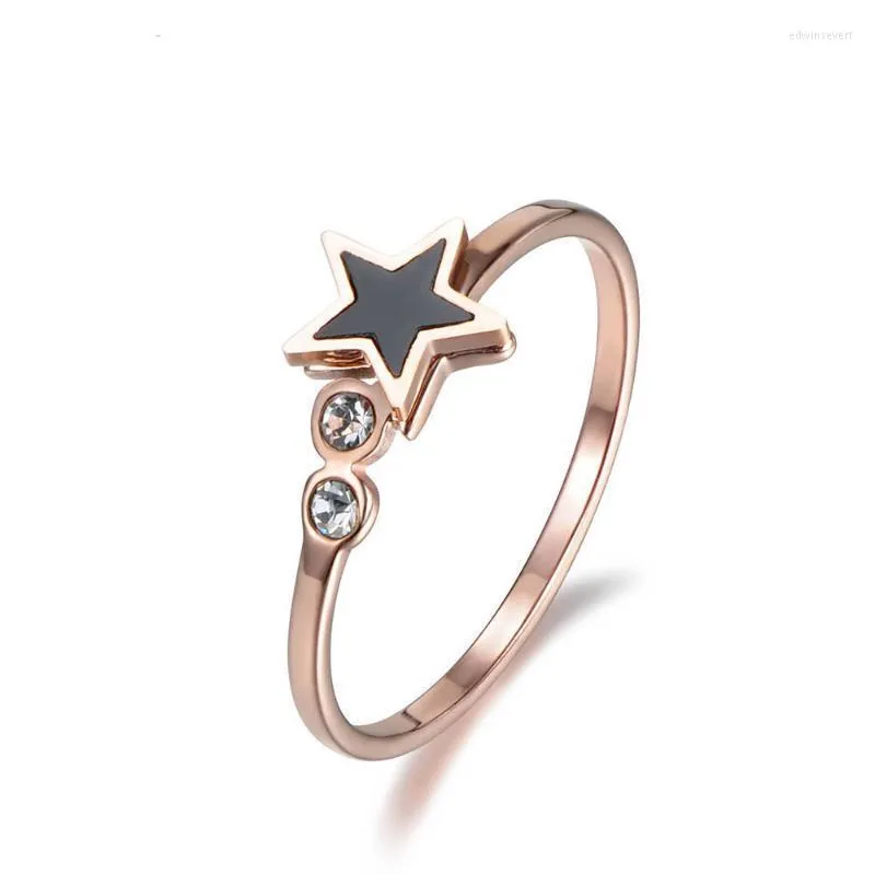 Wedding Rings Stainless Steel Star Shape For Women Rose Gold Color Cubic Zirconia Female Ring Accessories Jewelry R18010 Edwi22