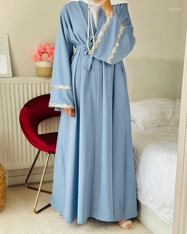 Etniska kläder Eid Abayas för kvinnor Dubai Turkiet Muslim Hijab Dress Mubarak Open Abaya Kimono Islam Kaftan Robe Musulmane Longue Djelaba