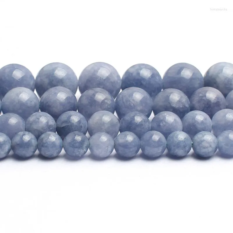 Pärlor Natural Blue Angelite Stone Round Loose For Fashion Accessories Jewellery Making DIY Armband 6/8/10mmC15 ''