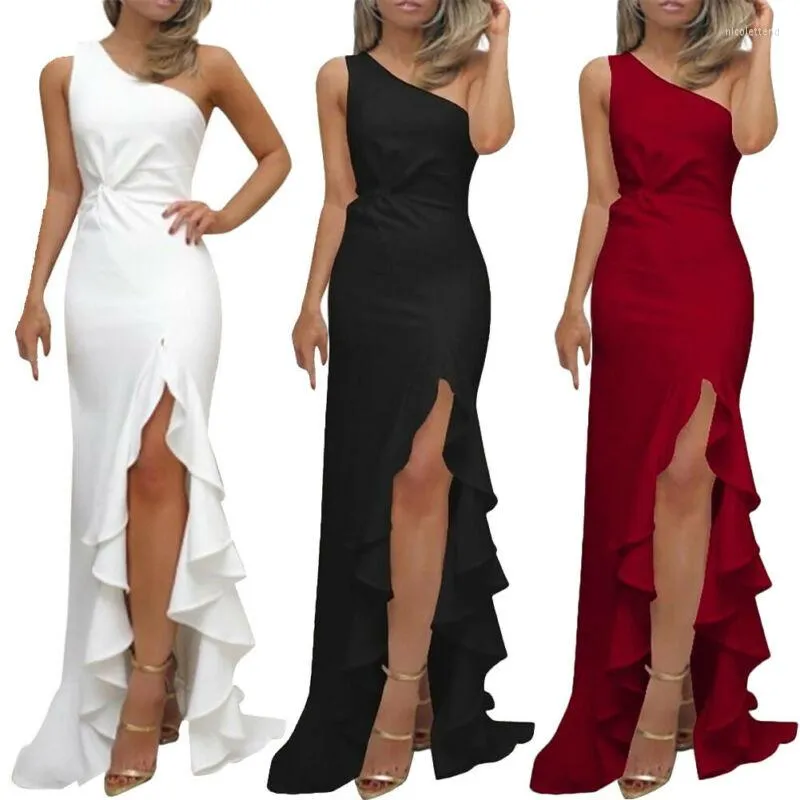 Party Dresses Women Elegant Long Maxi For Ladies Summer Evening Gown Slip Dress Ruffles Sexy Solid Female Costume Fashion