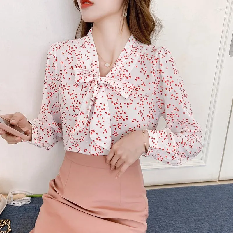 Women's T Shirts Fashion Women's Polka Dot Chiffon Shirt Autumn Professional Long Sleeve Blouse Tops Blusas