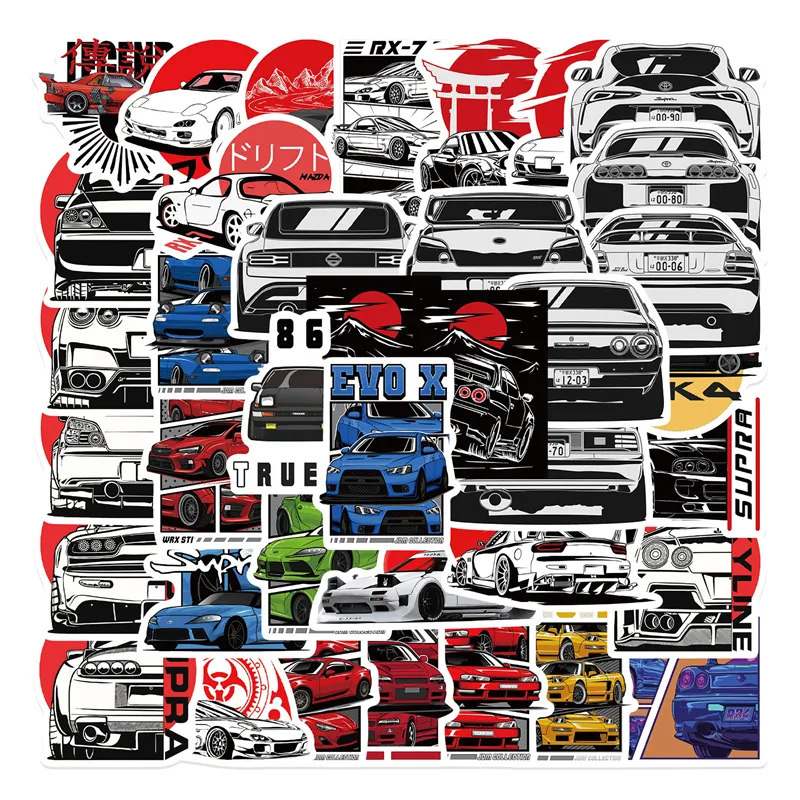 50 PCs JDM Sport Car Racing Stickers Graffiti Stickers para Bicicleta de Skateboard de Bagagem Diy adesivos de motocicleta GT080