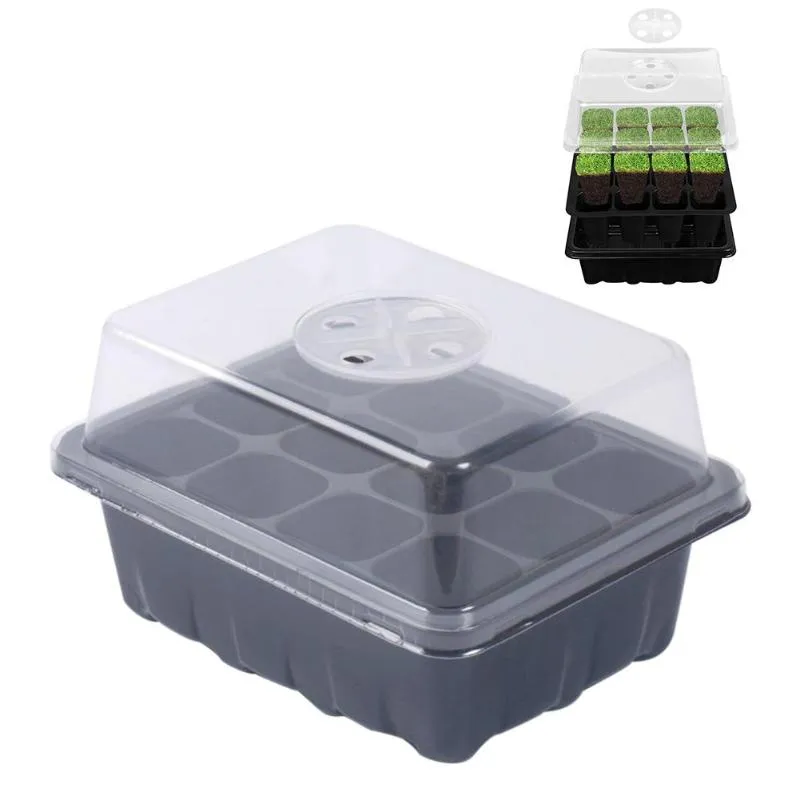 Planters Seed Incubator Tray Set Cell Plant Starter Kit 12-hole Seedling Box With Lid Nursery Garden Decoration & Pots