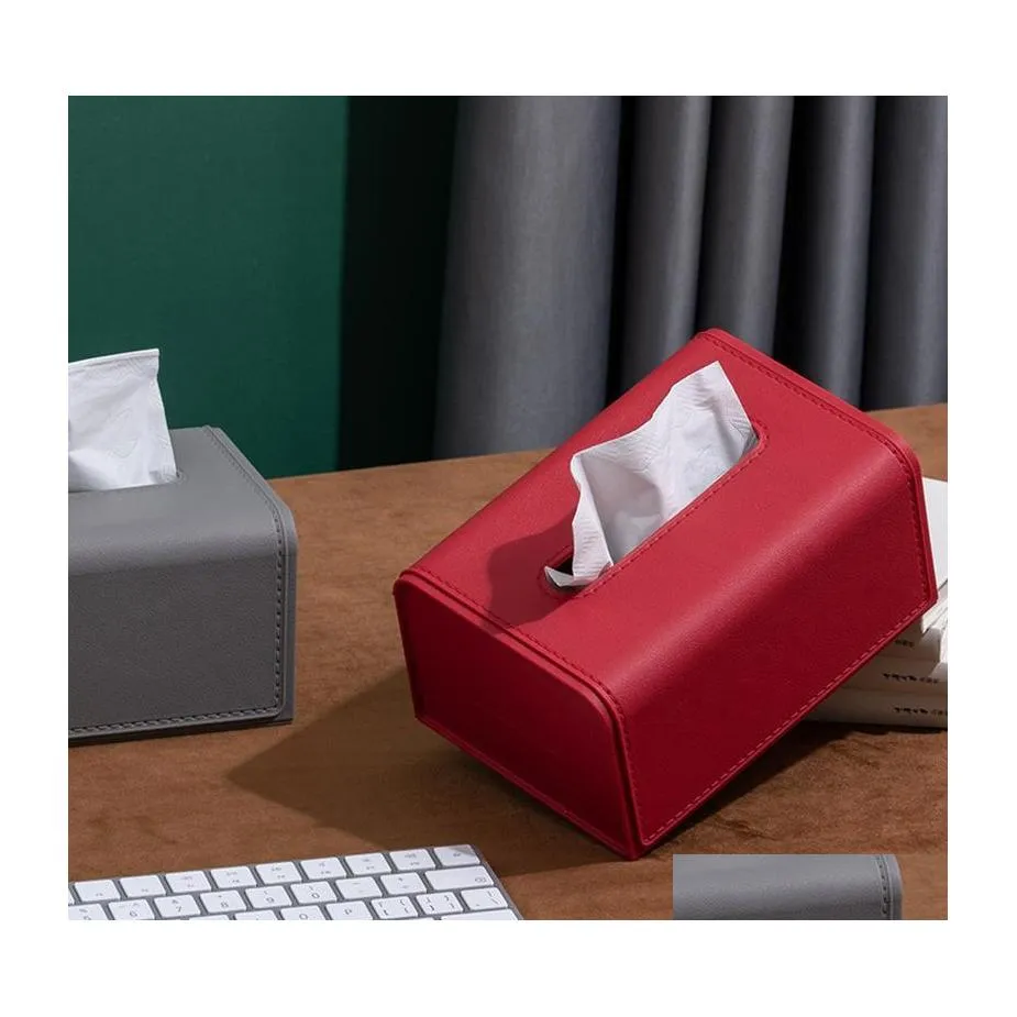 Tissue Boxes Napkins Rectangar Modern Faux Leather Box Napkin Toilet Paper Holder Case Dispenser Office Home Decoration Drop Deliv Dhkba