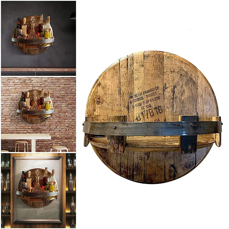 Portabottiglie da parete Portabottiglie in rovere Vintage Bar in legno -  Scaffali galleggianti industriali Organizzatore di stoccaggio - Scaffale  vino