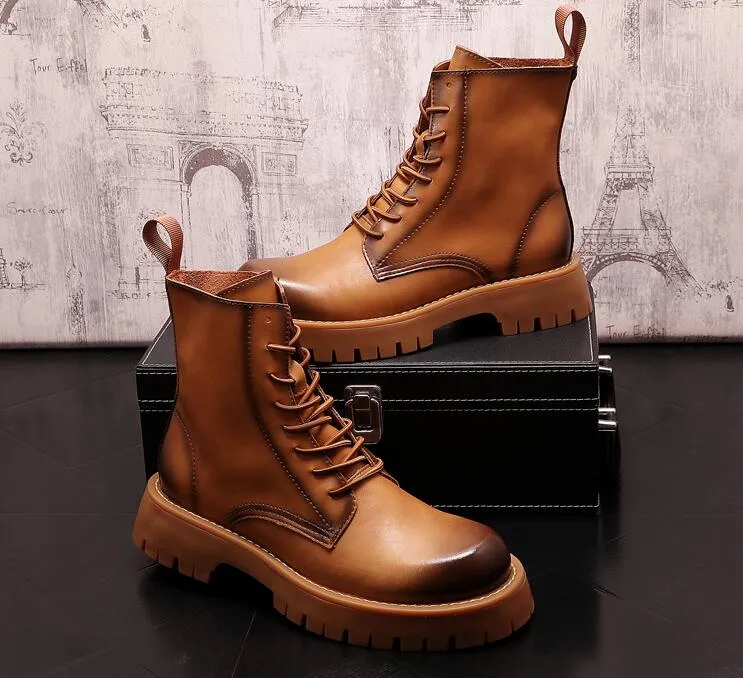 Black Mens Martin Boots Trendy Rock Punk Motosiklet Önyükleme Tasarımcısı Erkek Parti Mokasins Sapato Sosyal Maskulino Ayakkabı Moda Top Ayakkabıları Online S