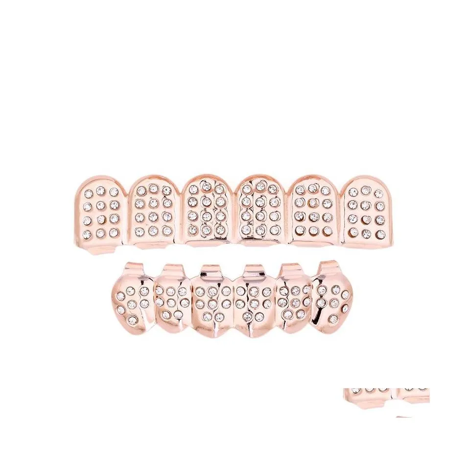 Grillz Dental Grills Hip Hop Schmuck 6 Top Bottom Zähne Falsche Grillz Set Bump Lattice Body Drop Lieferung Dhc59