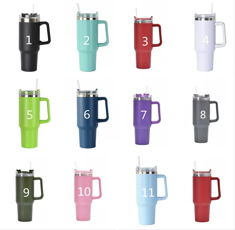 With Logo  40oz Mug Tumbler With Handle Insulated Tumblers Lids Straw Stainless Steel Coffee Termos Cup GG02