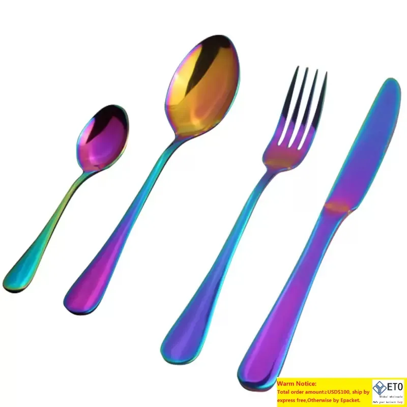 4 pezzi Rainbow Tableware Posate in acciaio inossidabile Coltello Forchetta Scoop Stoviglie Accessori per la cucina della cena